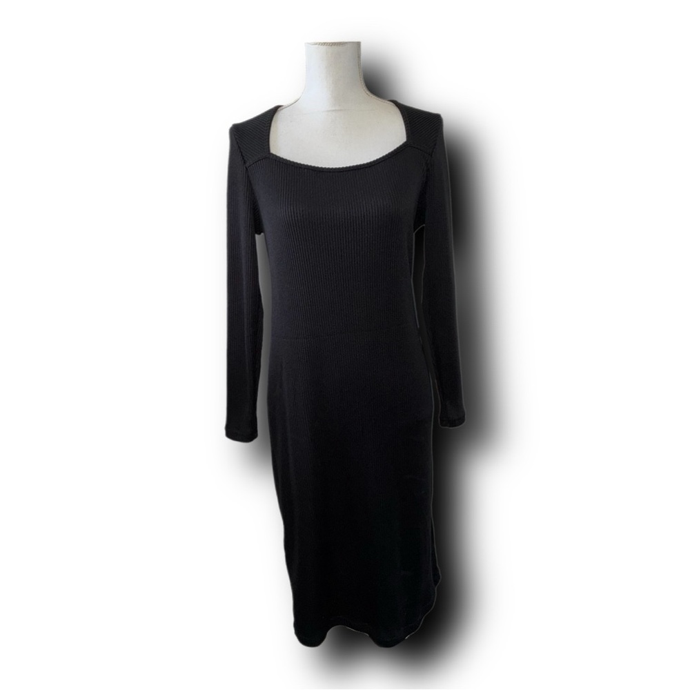 Banana Republic Black Square Neck Ribbed Knit Midi Dress Classic LBD Vibes